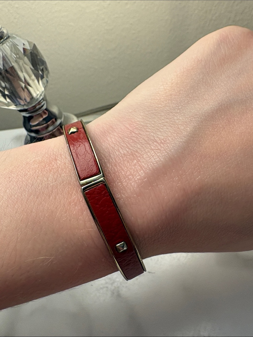 Red Leather Gold-Trim Women's Bracelet